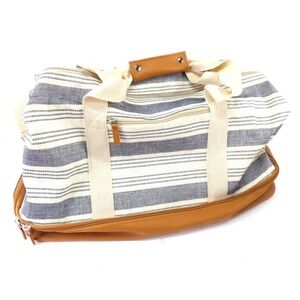 New DSW Striped Canvas and Tan Leather Tote Bag